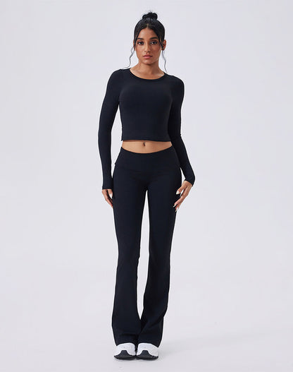 Activewear Set with Backless Top and Low-Waisted Flare Pant