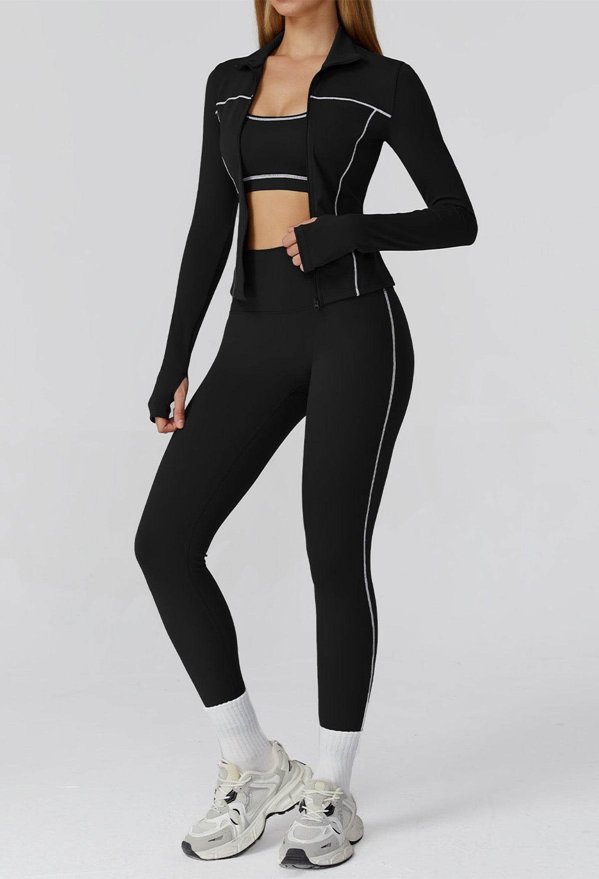 3 Pieces Athletic Wear with Sports Bra, Jacket and Legging
