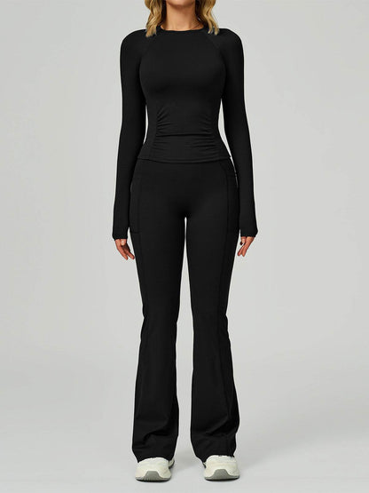 Sport Set with Long Sleeve Crew Neck T-Shirt and Flared Pant