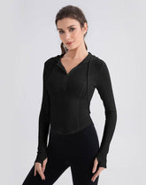 Cropped Zip Up Hoodie Long Sleeve Slim Crop Tops