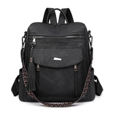 PU Leather Big Capacity Backpack With Tassels