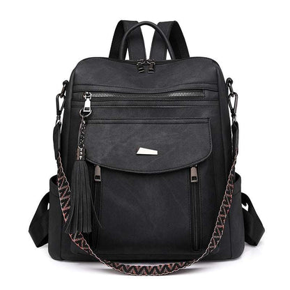 PU Leather Big Capacity Backpack With Tassels | Stylish and Spacious