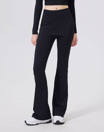 High Waisted Athletic Fake Two Pieces Flare Pant with Skirt
