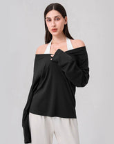 Loose V Neck Loose Long Sleeves T-Shirts Casual Yoga Tops