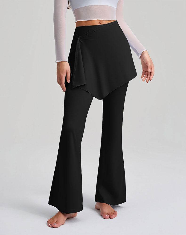 High Waisted Yoga Flare Pants Fake Two Piece Pant with Skirt