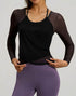Long Sleeve Athletic Tops Yoga Wrap Mesh Shirts