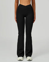 Cross Waist Yoga Flared Pants with Pockets