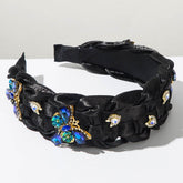 Hand Silks Satins Braided Headband with Butterfly Rhinestones