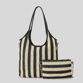 Summer Straw Stripe Beach Tote Bag Handwoven Handbag