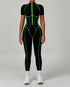Three Dimensional Line Sports Backless Short Sleeve Jumpsuit