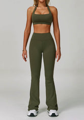 Activewear Set with Halter Sports Bra and Flared Pant
