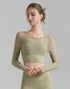 Mesh Long Sleeve Crop Tops V-shaped Cutout Back Yoga T-Shirt