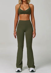 Activewear Set with Cross Back Sports Bra and Flared Pant