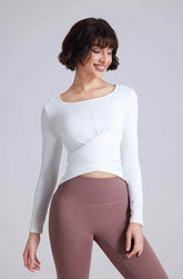 Cross Button Slim Yoga Long Sleeve T-Shirt