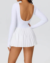 Long Sleeve Pleated Tennis Dress with Short and Pocket