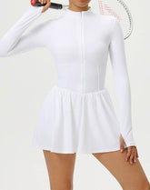 Long Sleeve Zipper Tennis Dress with Built-in Short