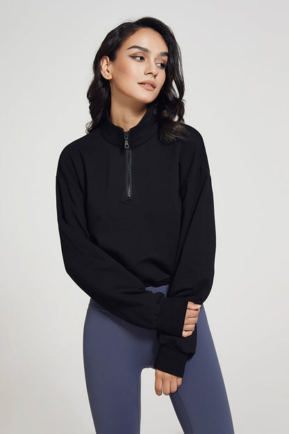 Half-Zip Stand-Up Collar Sweatshirt for Stylish Comfort &amp; Versatility