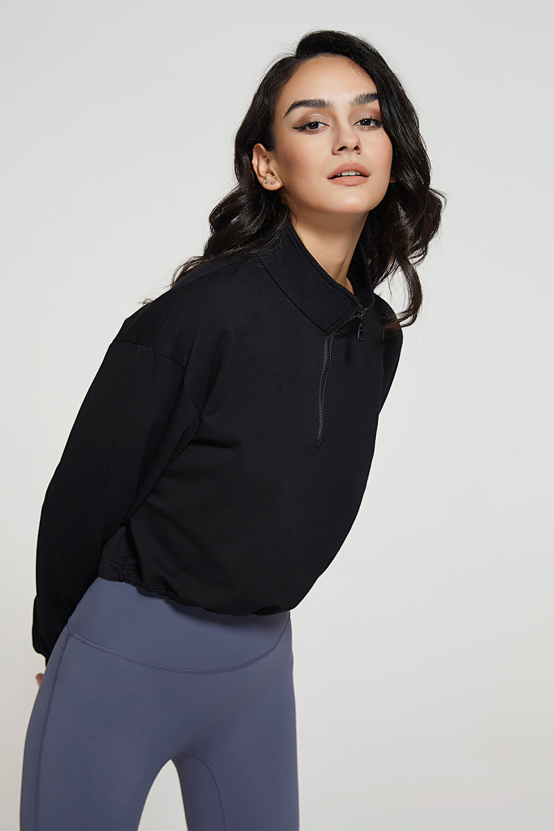 Half-Zip Stand-Up Collar Sweatshirt for Stylish Comfort &amp; Versatility