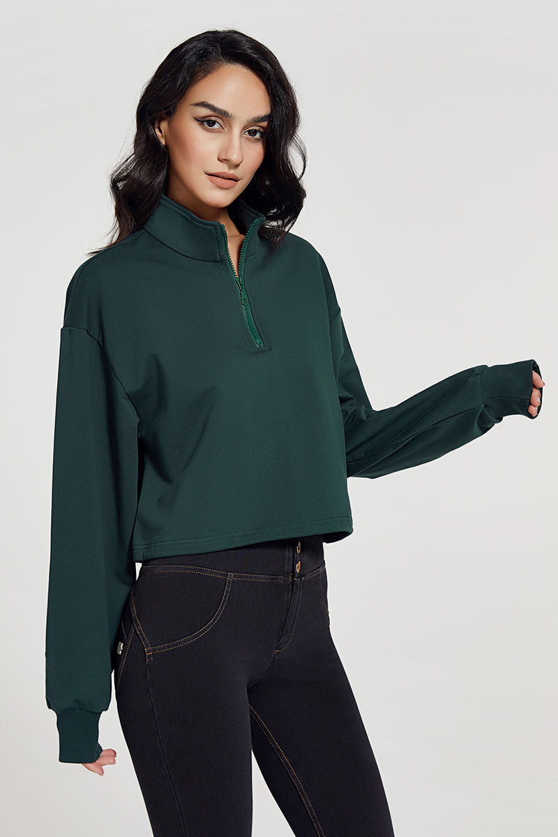 Half-Zip Stand-Up Collar Sweatshirt for Stylish Comfort &amp; Versatility