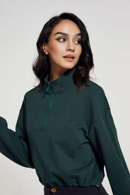 Half-Zip Stand-Up Collar Sweatshirt for Stylish Comfort &amp; Versatility