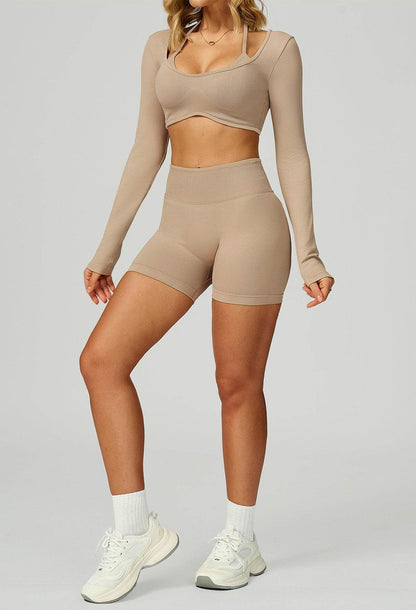 Sport Set with Color Block Long Sleeve T-Shirt and Short