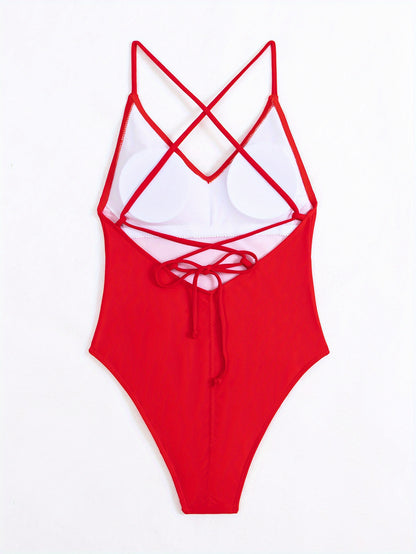 One-piece Backless Criss Cross Tie Swimsuit