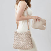 Vegan Leather Woven Tote Bag