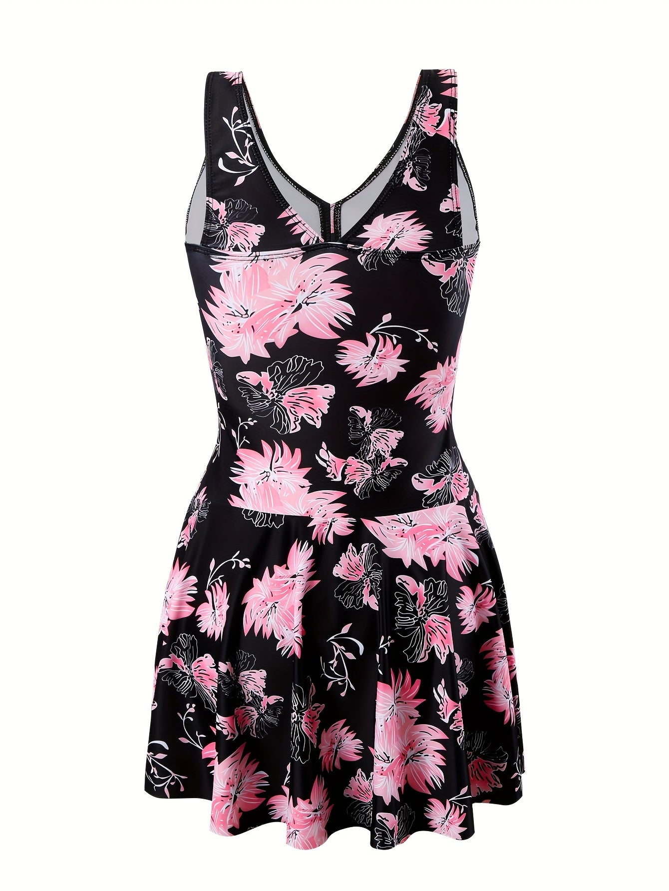 Elegant Floral One-Piece Swimsuit with V-Neck