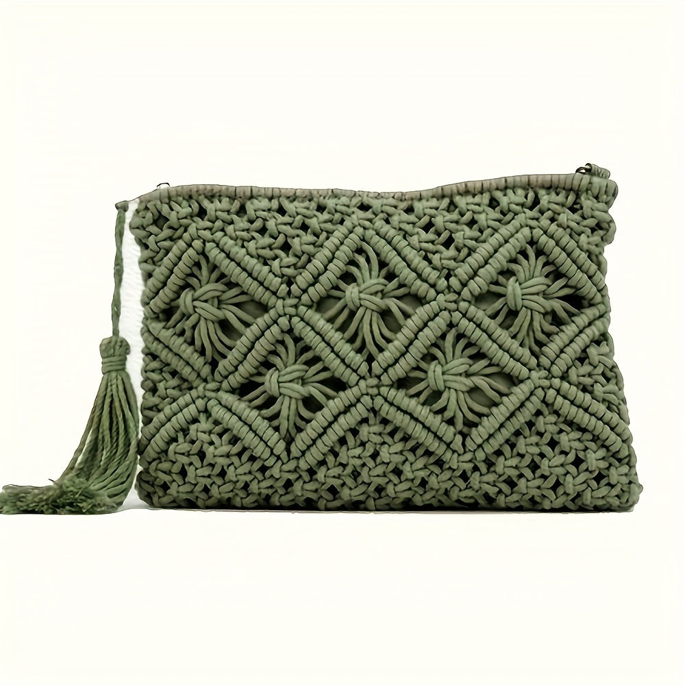 Geometric Print Fabric Straw Woven Clutch Bag