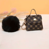 Coin Purse Keychain with Fluffy Pom-Pom