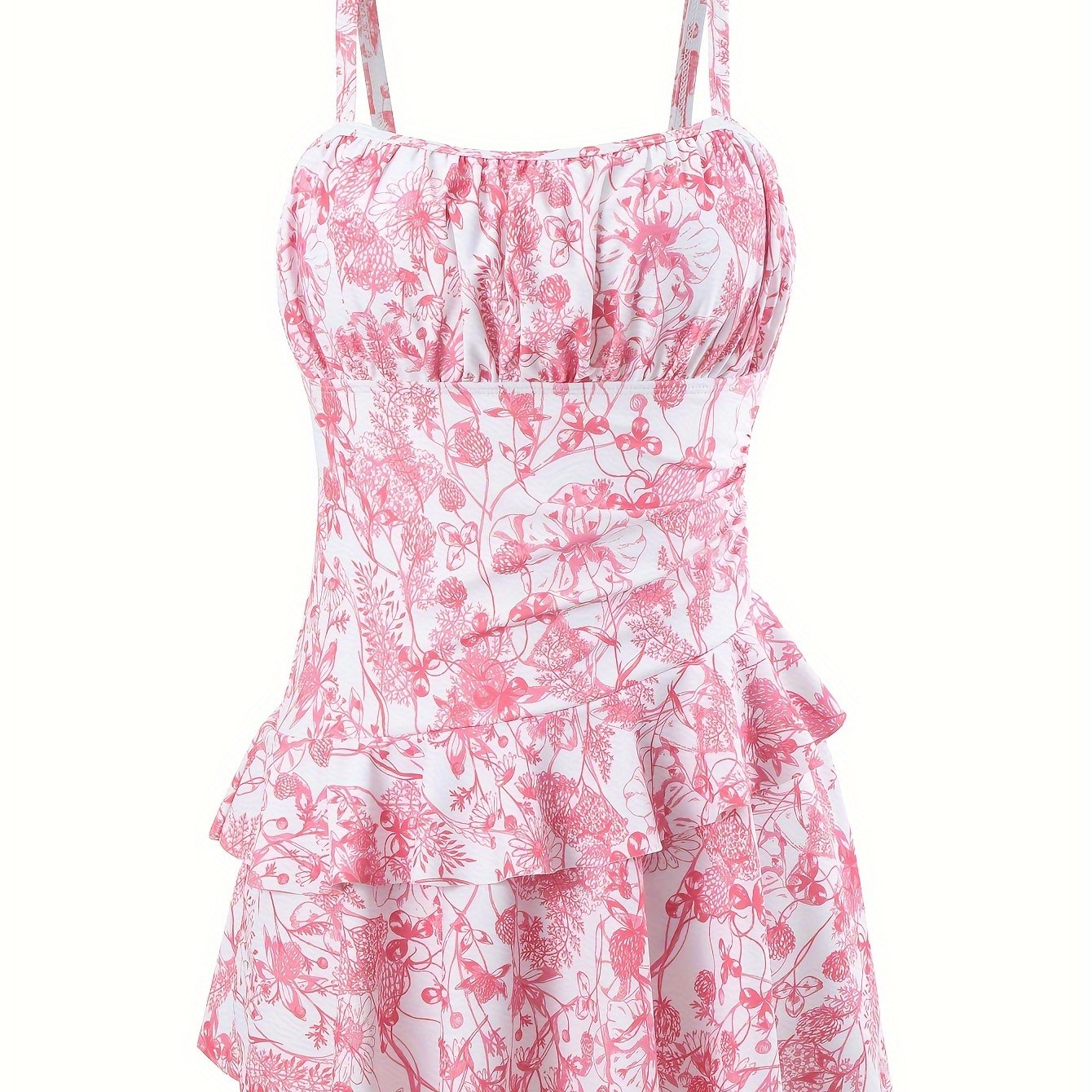 Chic Botanical Ruffled Skirted One-Piece Swimsuit