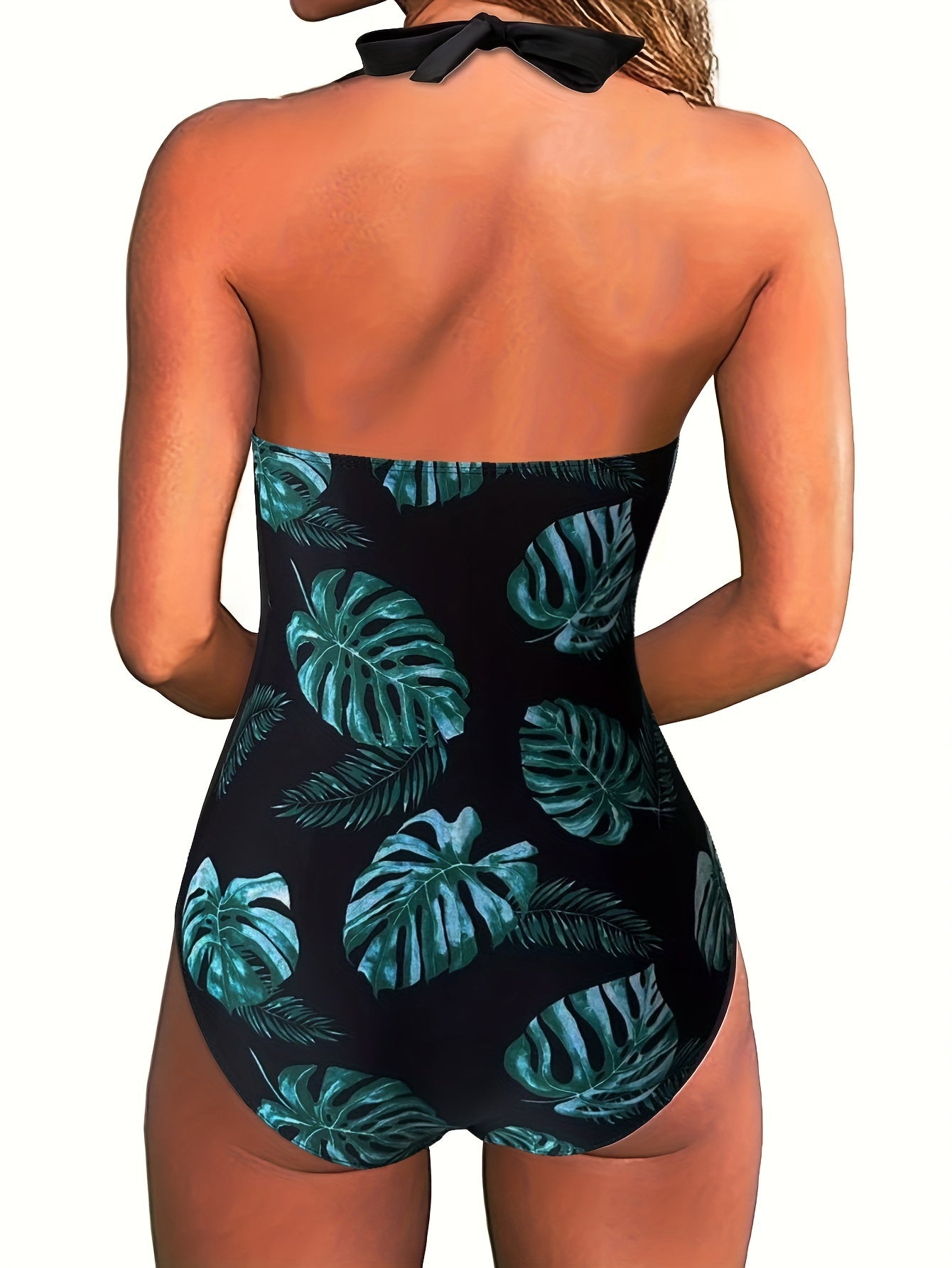 V Neck Halter Tie Neck One Piece Bathing Suit