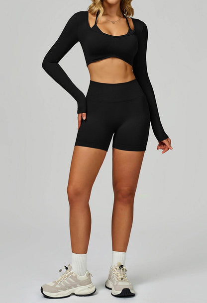 Sport Set with Color Block Long Sleeve T-Shirt and Short
