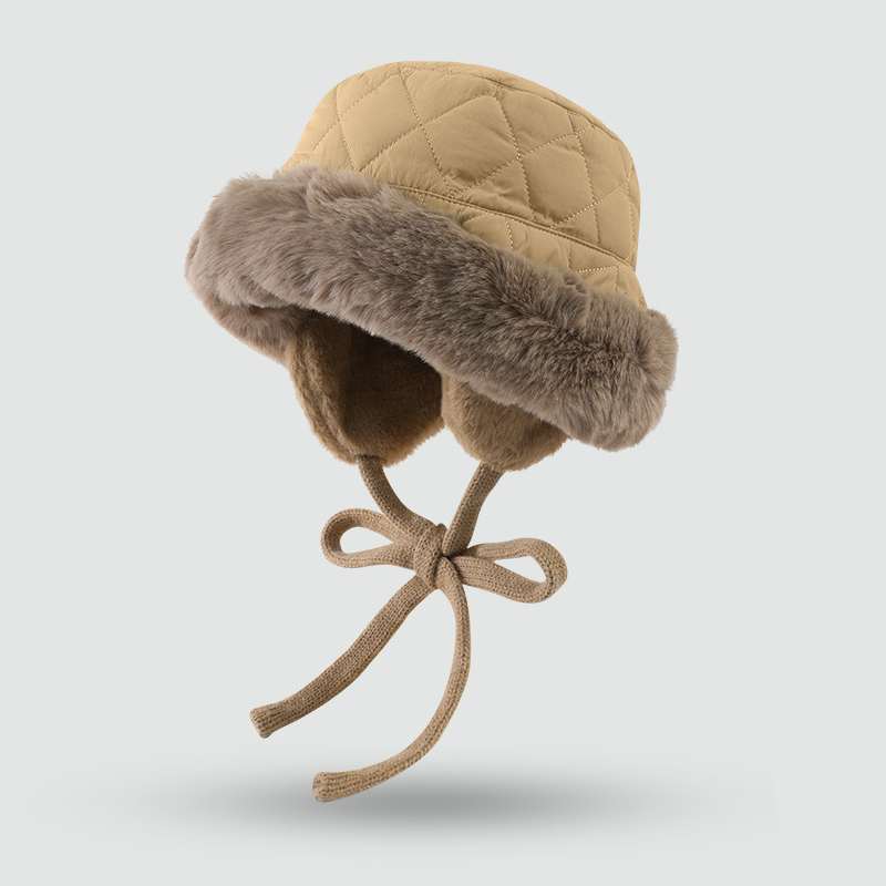 Warm Plush Bucket Hat with Earmuffs Chin Strap