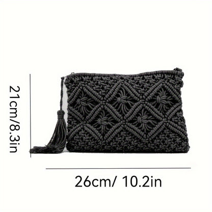 Geometric Print Fabric Straw Woven Clutch Bag