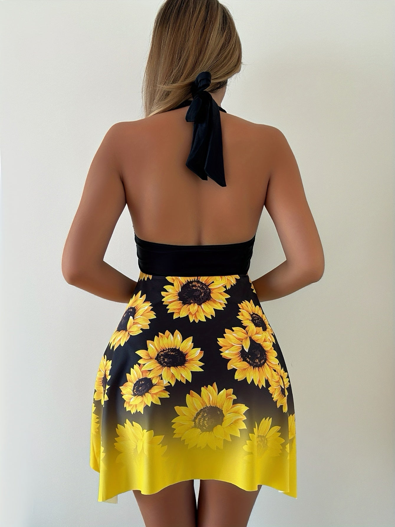 Vibrant Sunflower Print Two-Piece Tankini Set