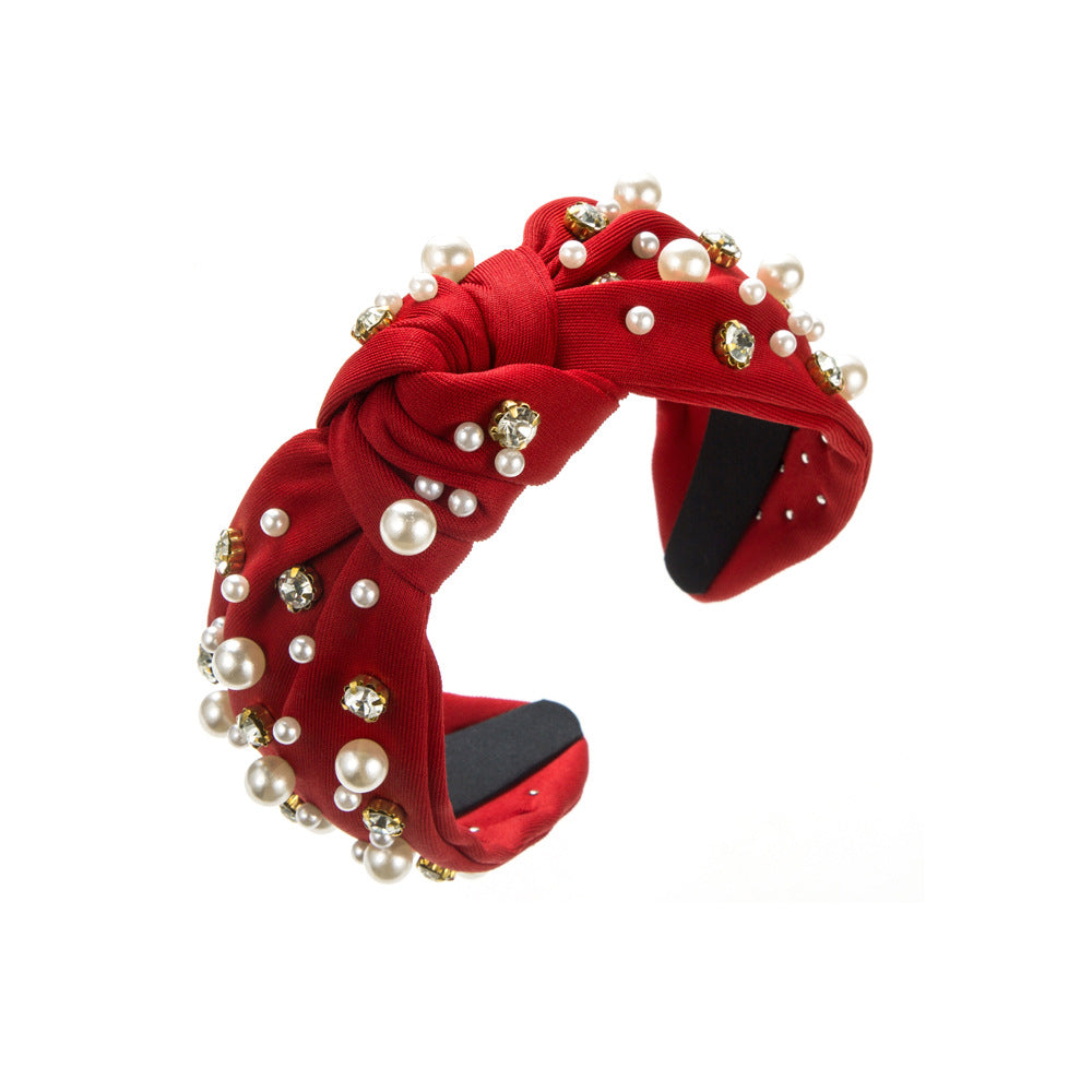 Pearl Rhinestone Jeweled Knotted Headband