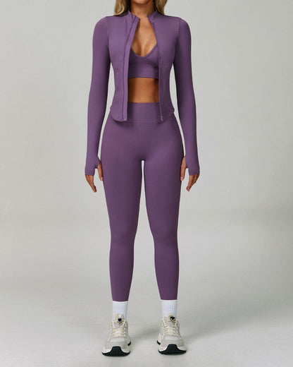 3 Pieces Activewear Set with Bra, Jacket and Legging