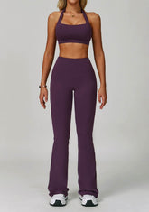 Activewear Set with Halter Sports Bra and Flared Pant