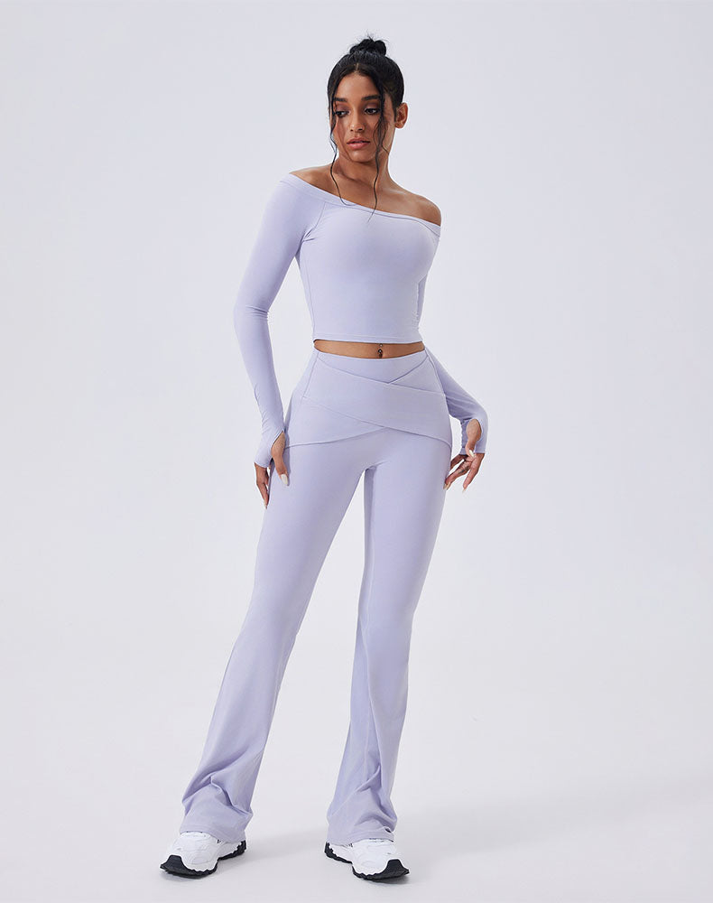 Activewear Set with Off-Shoulder Top and Flare Pant
