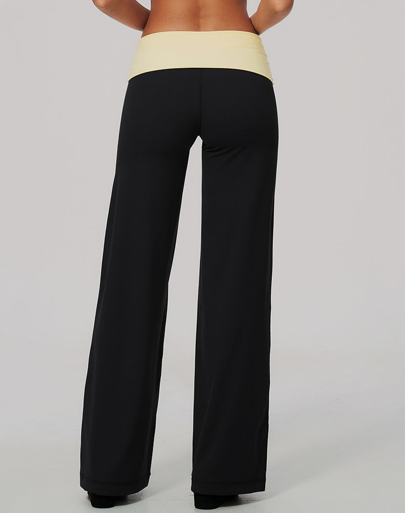 Color Block Fold Over Wide Leg Yoga Flare Pants