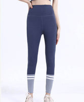 High Waist Contrasting Colors Striped Sports Leggings