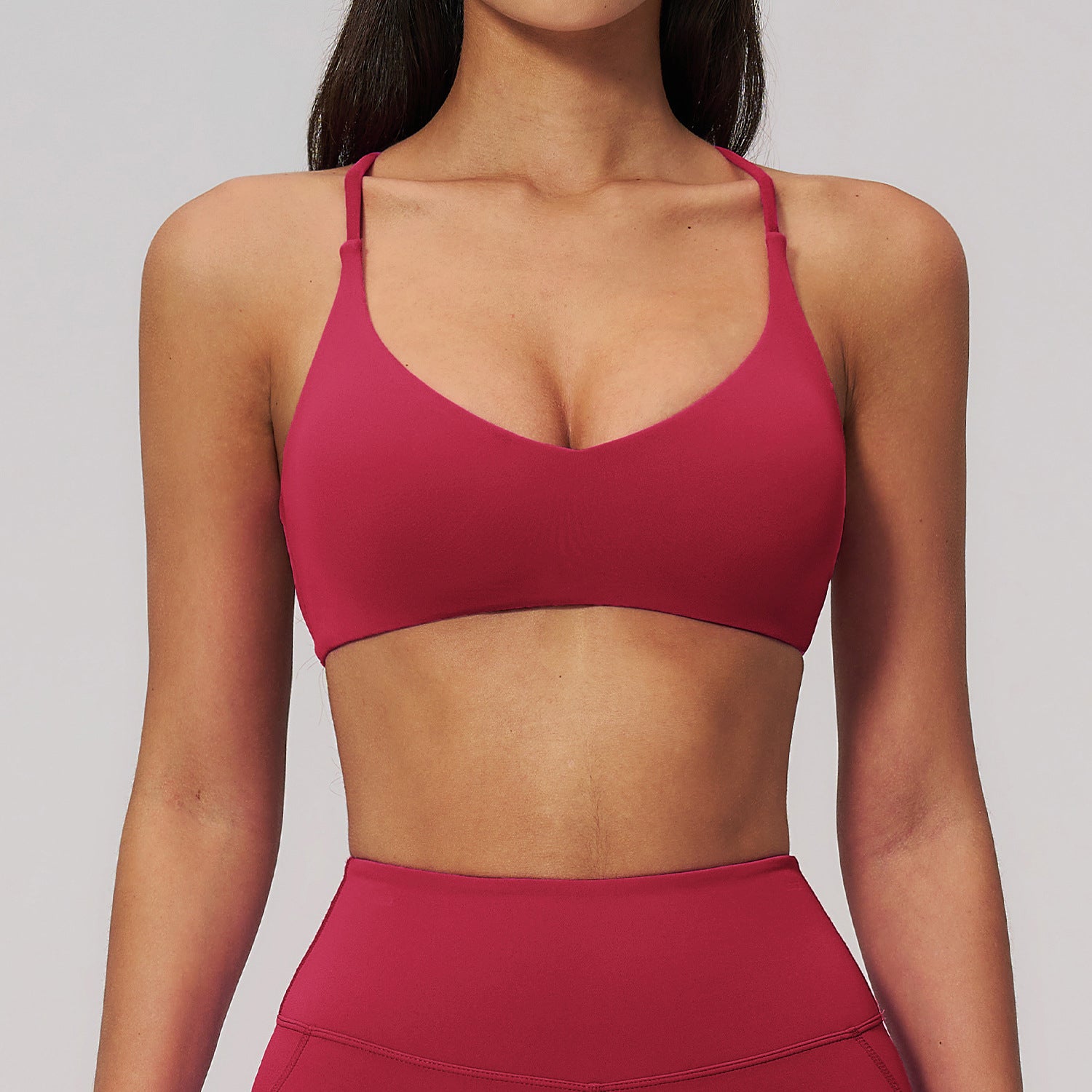 Spaghetti Straps Cross Back Sports Bra