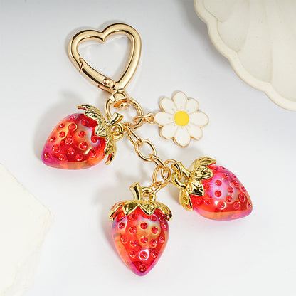 Cute Strawberry Keychain Bag Charm with Flower
