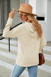 Button Hooded Sweatshirt Loose Long Sleeve Casual Tops