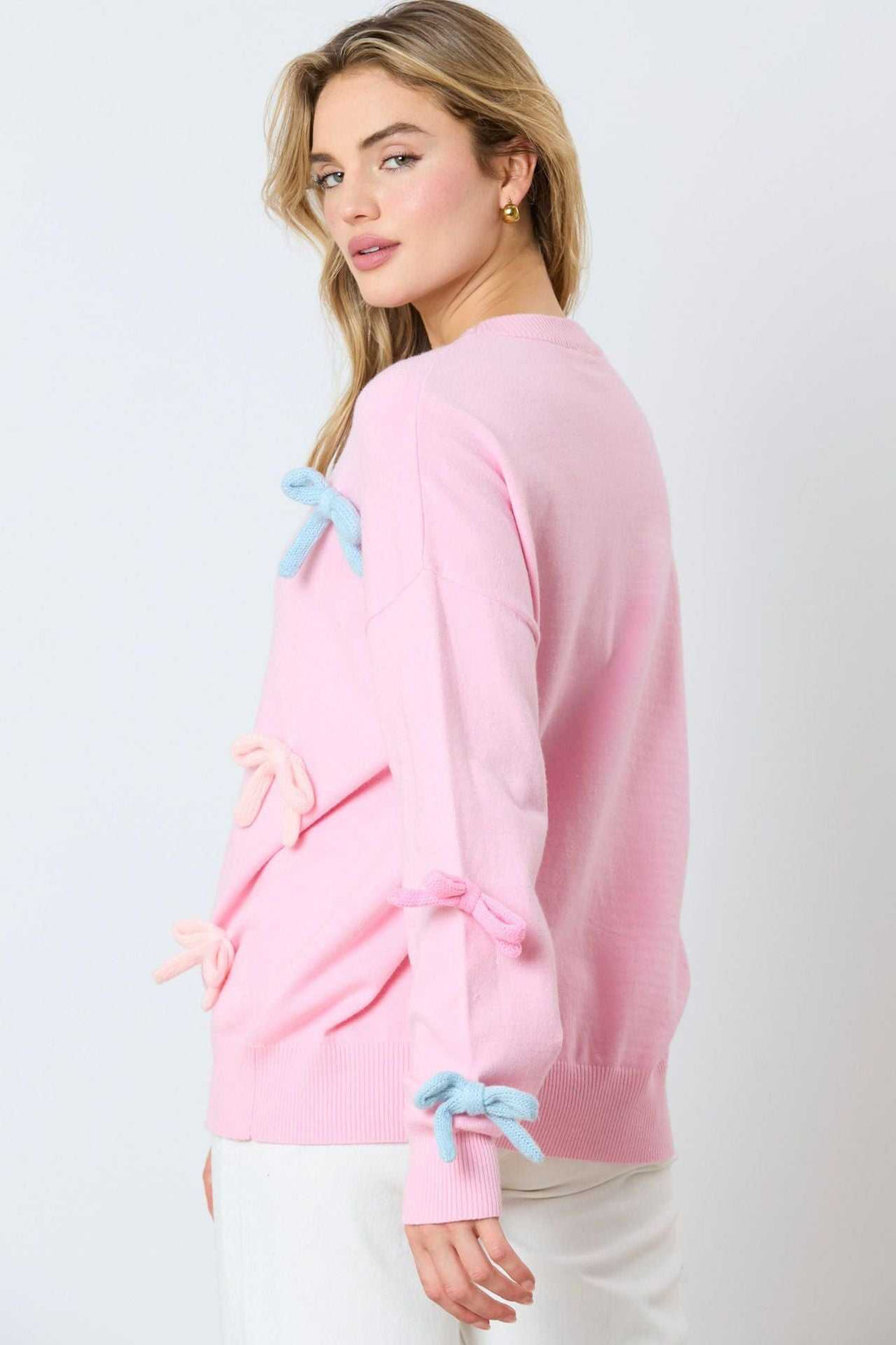 Cute Colorful Bow Long Sleeve Crew Sweater | Perfect for Everyday Wear