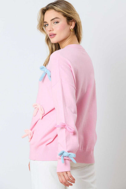 Cute Colorful Bow Long Sleeve Crew Sweater | Perfect for Everyday Wear