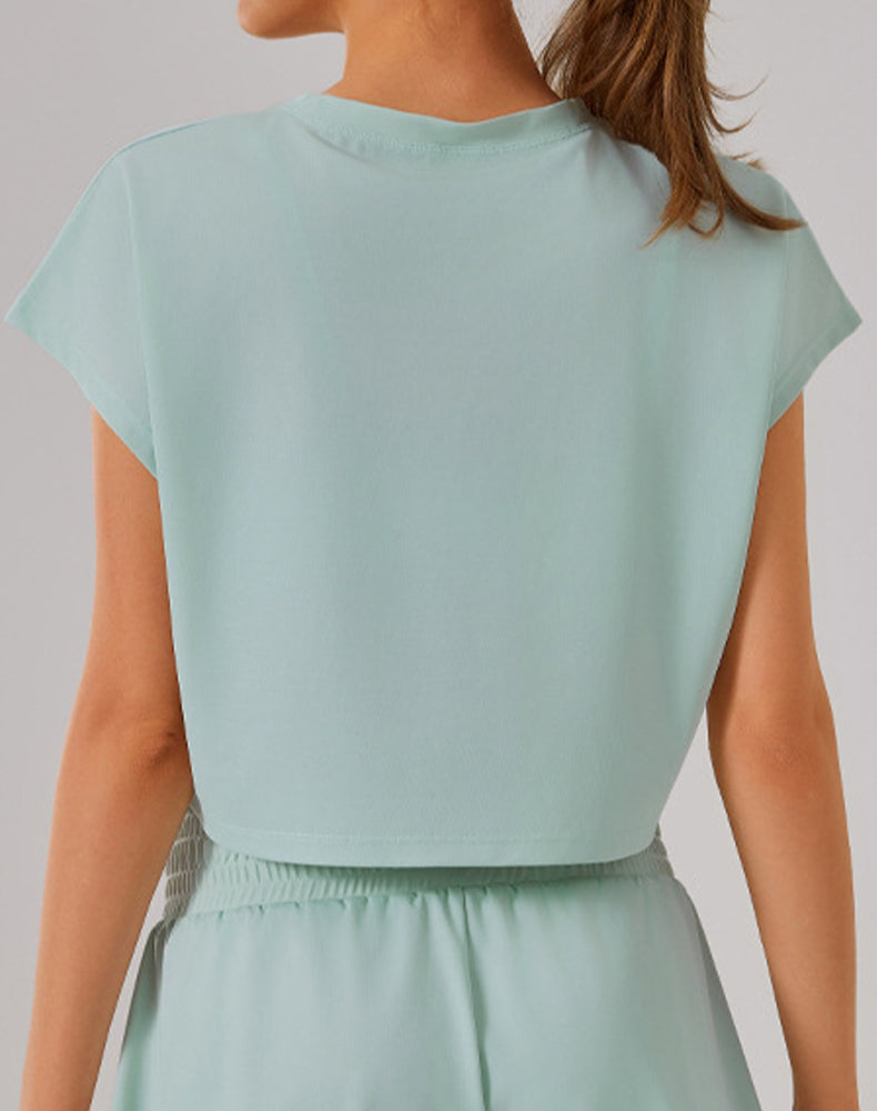 Crewneck Loose Crop Tops Batwing Short Sleeve T-Shirts