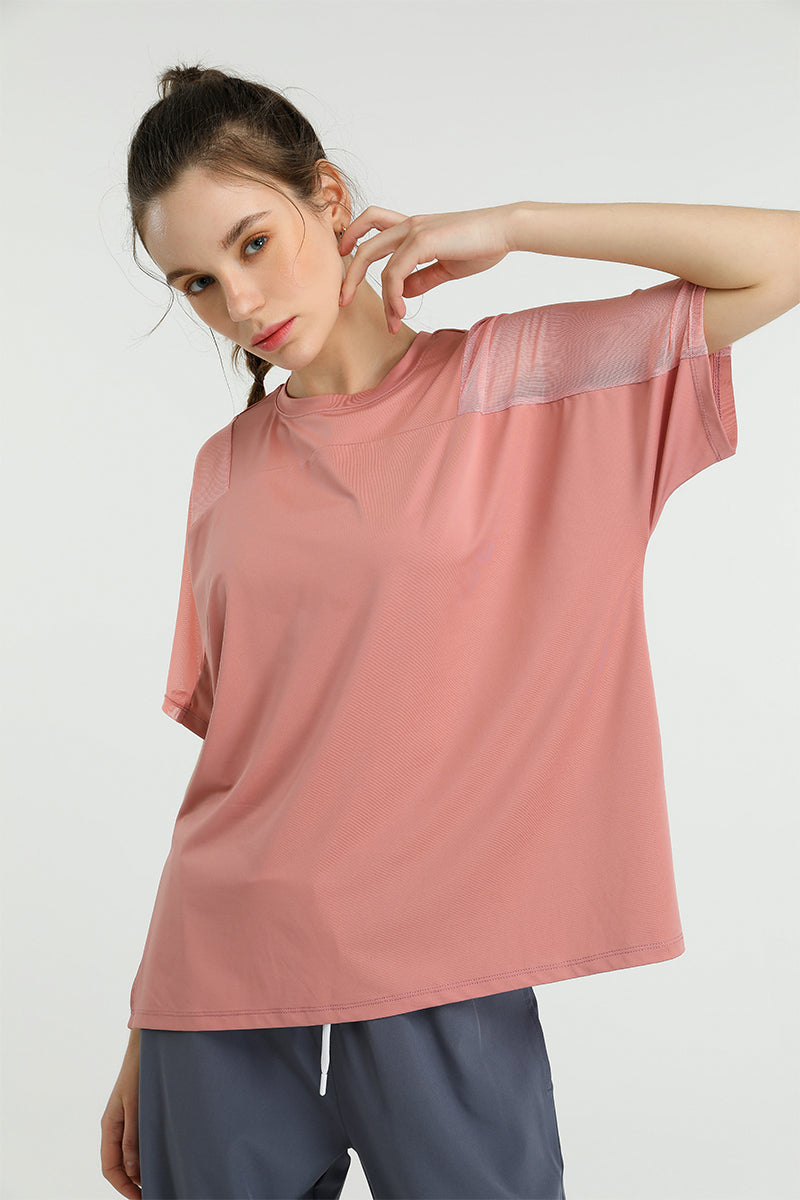 Mesh Splicing Short Sleeve Sports Loose T-Shirts