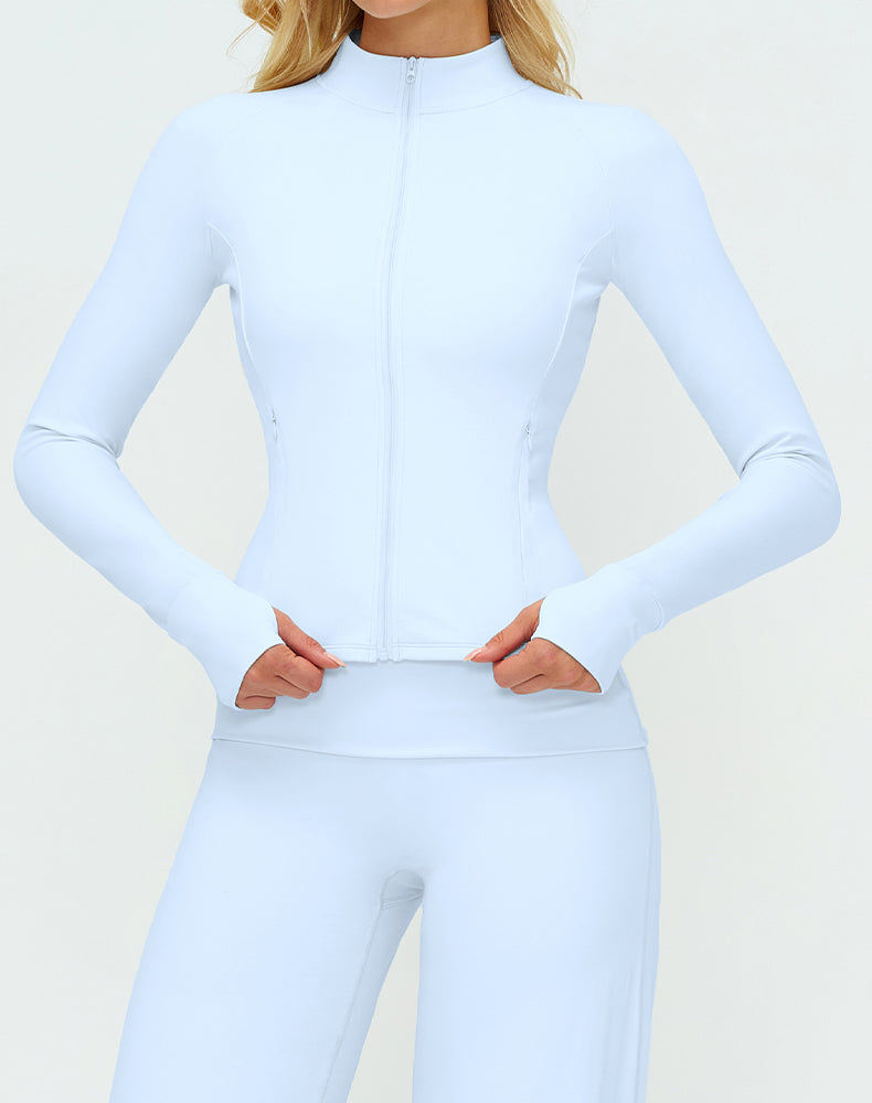 Cropped Athletic Jacket with Pockets and Thumb Holes